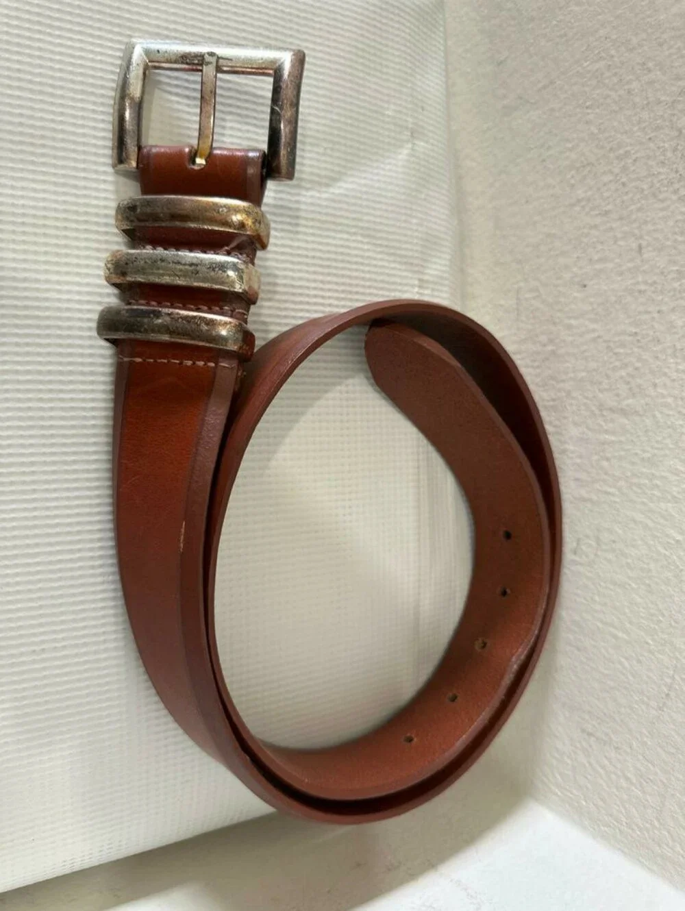 Vintage KENNETH COLE Brown Leather Belt Silver Buckle